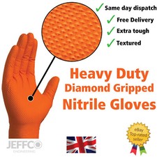 Orange Grip Nitrile Gloves Heavy Duty Diamond Disposable Latex Mechanics 100 pk