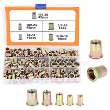 150Piece Rivet Nut Kit Mixed Carbon Steel Flat Head Rivnut Threaded Insert Nut