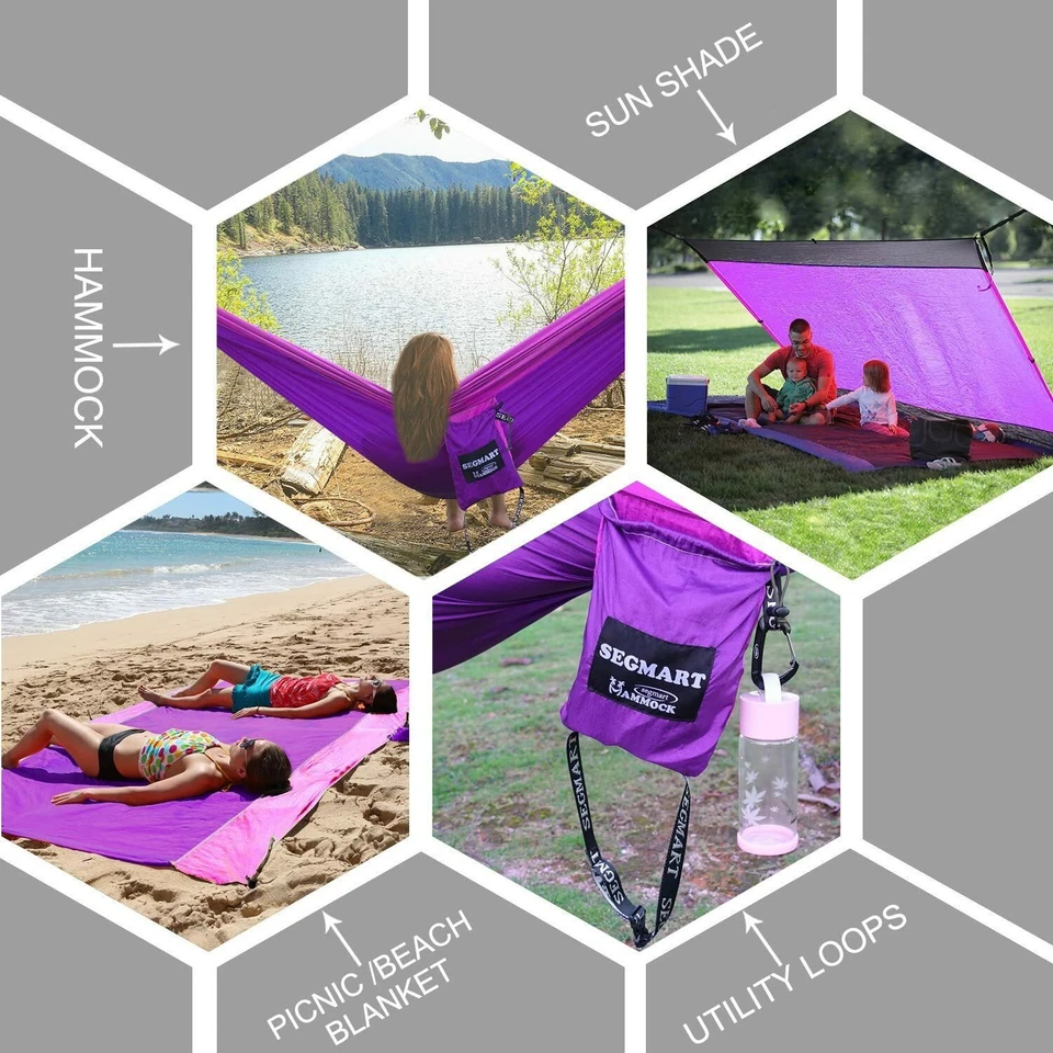 Camping Hammock Double & Single Portable Hammocks with 2 Tree Straps - Image 3 of 4