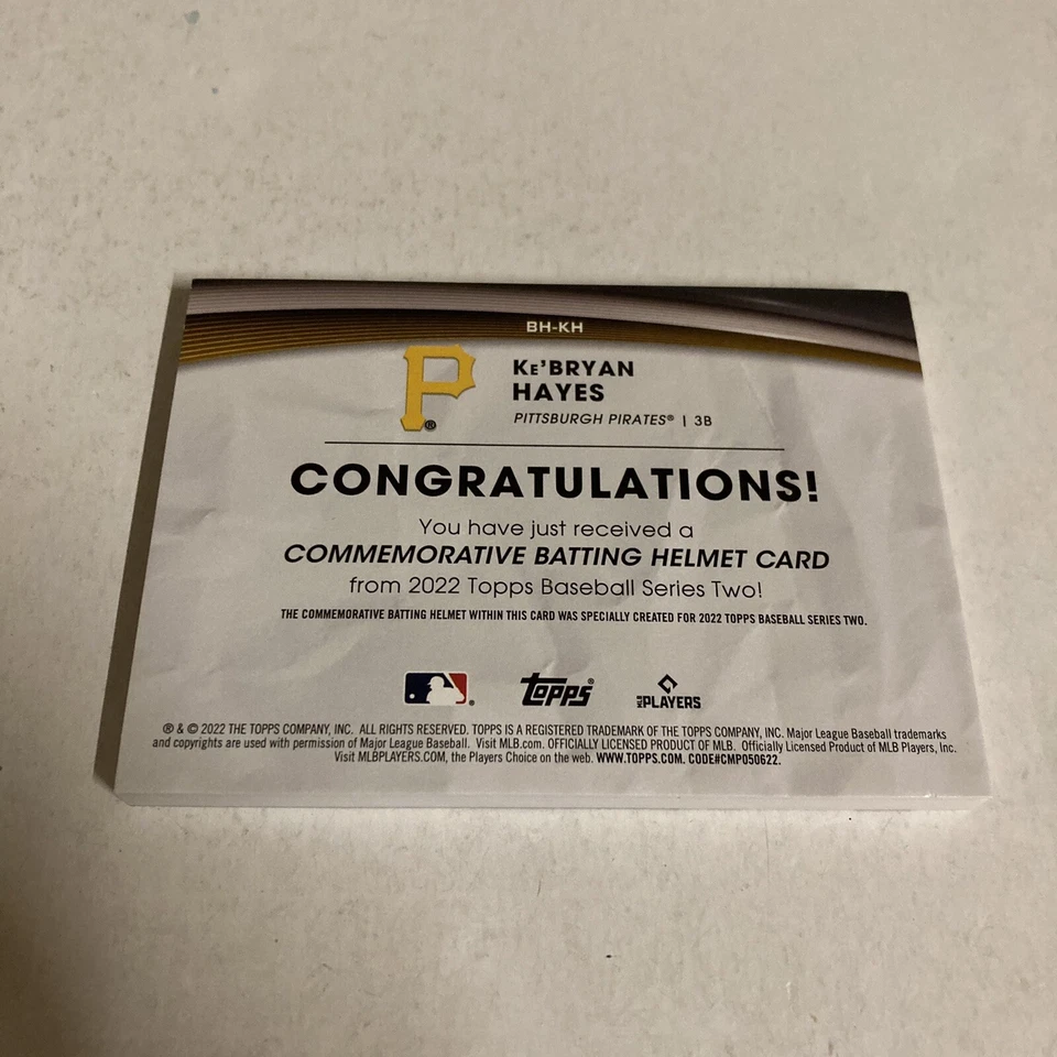 Ke'Bryan Hayes 2022 Topps Commemorative Batting Helmet Relic Pirates #BH-KH - Image 2 of 4