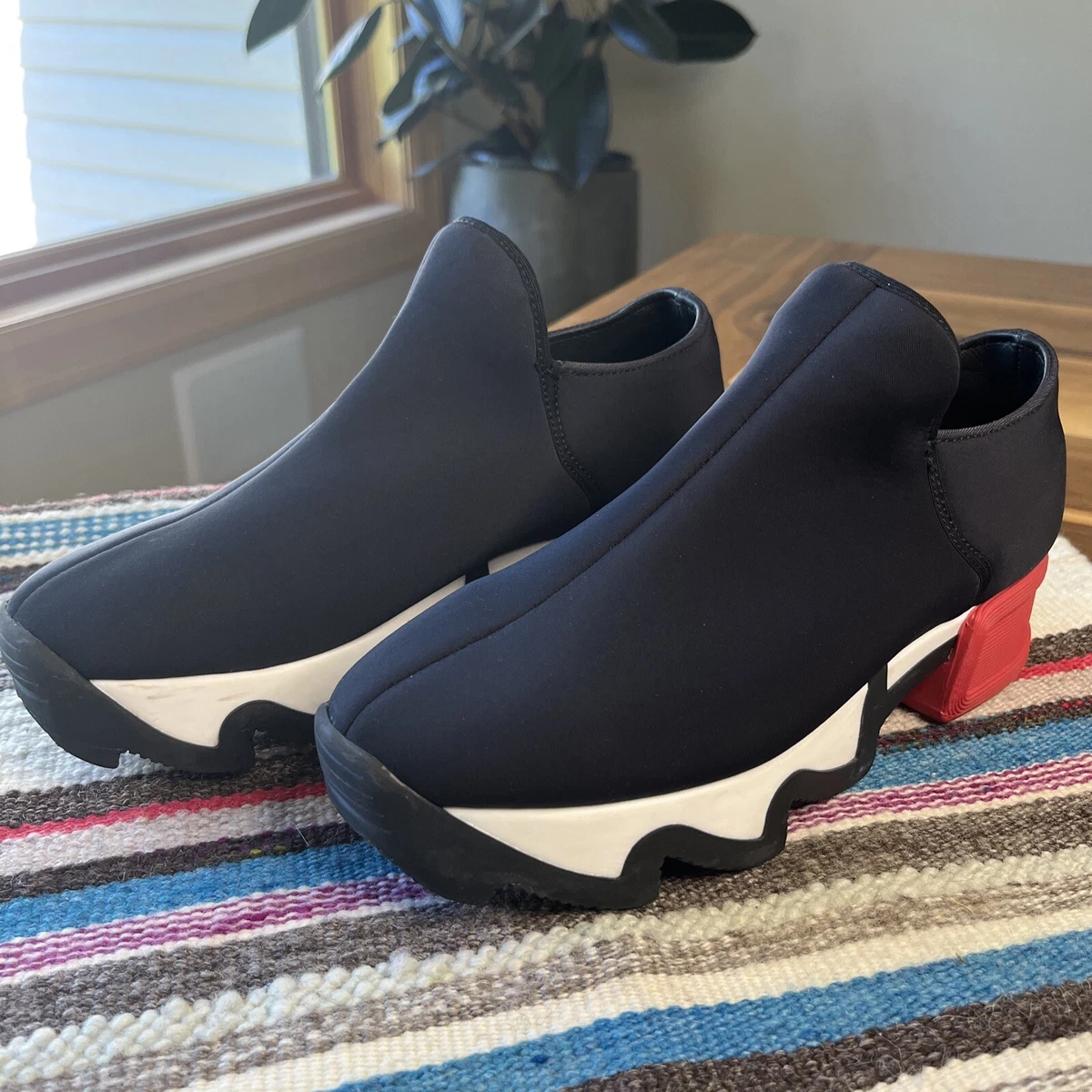 IRi NYC Unisex Black Red Heel Neoprene Sneaker Platform Futuristic