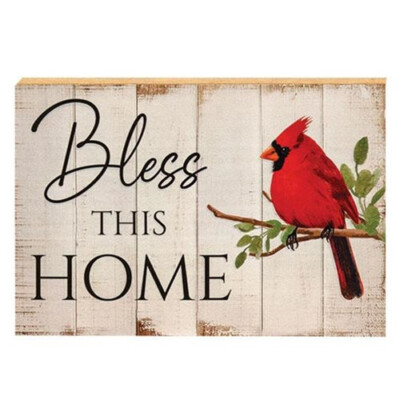 Bless This Home Cardinal Block 5.5'' x 8''  Free Standing Cardinal Art