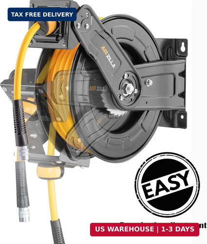 AIRZILLA Premium Steel Retractable Air Hose Reel With Dual Arm, 3/8"x65Ft Hybrid - Picture 8 of 9