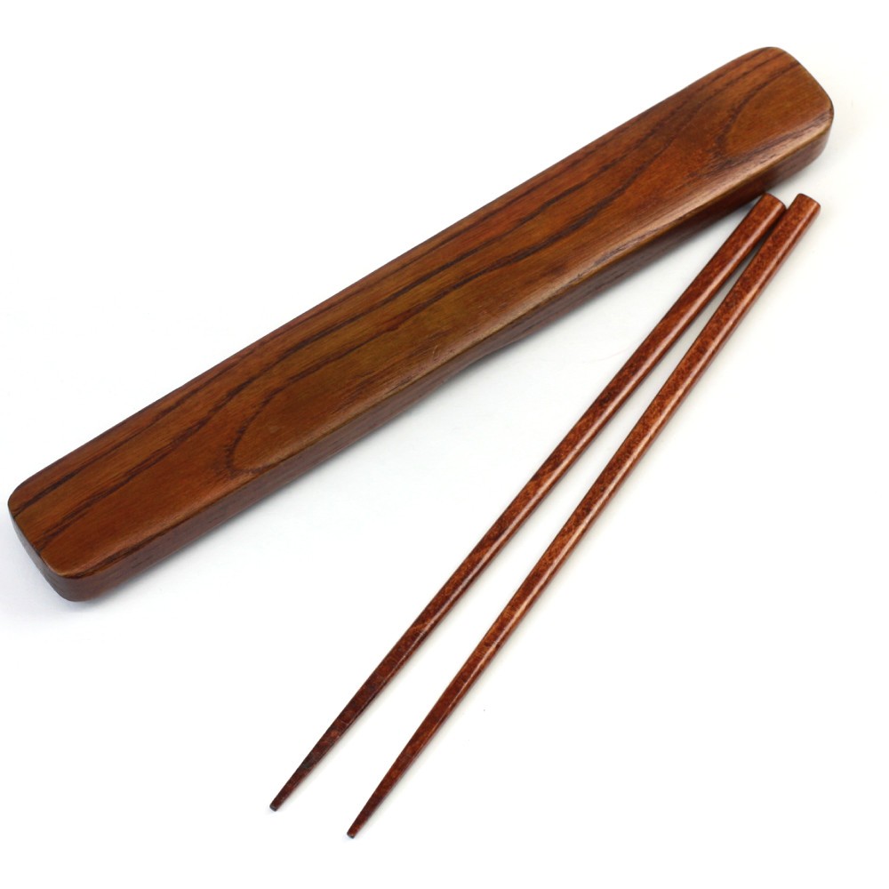 Essstäbchen mit Case aus dunklem Holz, perfekt für unterwegs