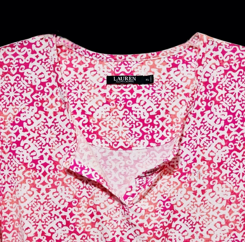 Conjunto de 2 pijamas cortos para mujer Lauren Ralph Lauren rosa flor de lis tejido XL Foto 4 de 4