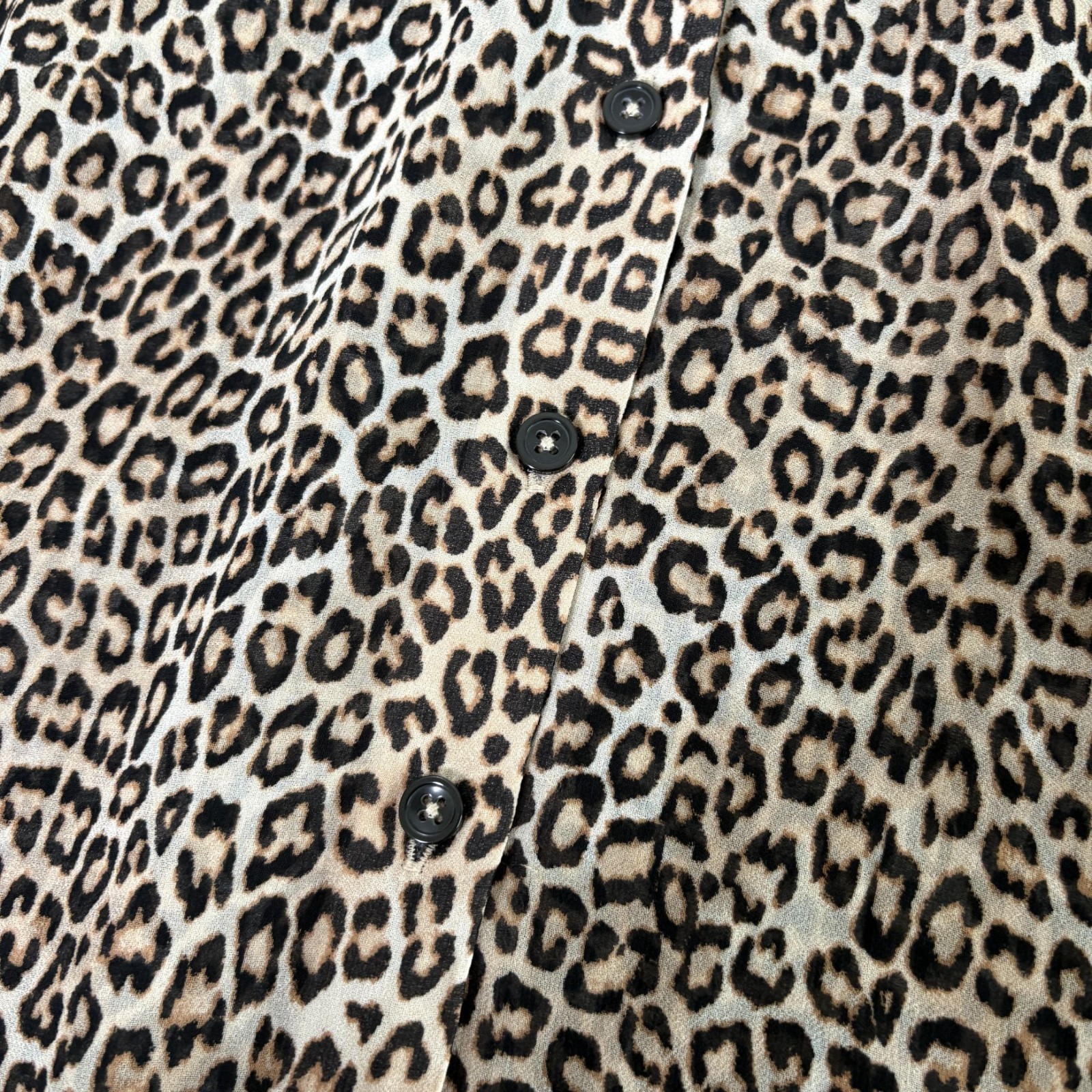 Chicos Blouse Womens 3 US 16 Brown Tan Leopard Print Tie Collar Button Front Top