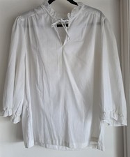 Lady Winn by Teddi Blouse Sz 40 White 3/4 Sleeve Vintage Top Shirt Ruffled Neck