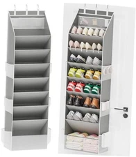  Shoe Organizer, Over the Door Shoe Organizer, Hanging Closet Shoe Storage Grey