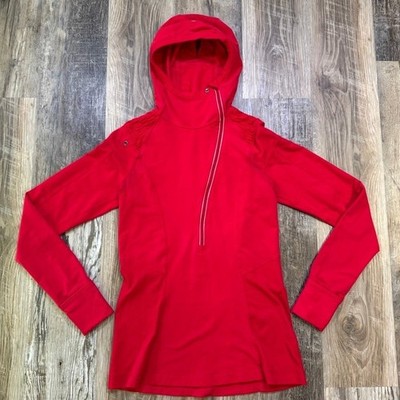Lululemon Run For It Pullover Women 8 Currant Red Cross Train Pony Tail Hood