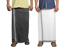 Men's Cotton Kerala Thalapathi Border Dhoti 1.28x2.00 mtrs, Grey-White
