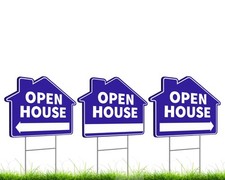 Set of 3 Double Sided Open House Real Estate Plastic Signs 12x16 Inch - Realt...