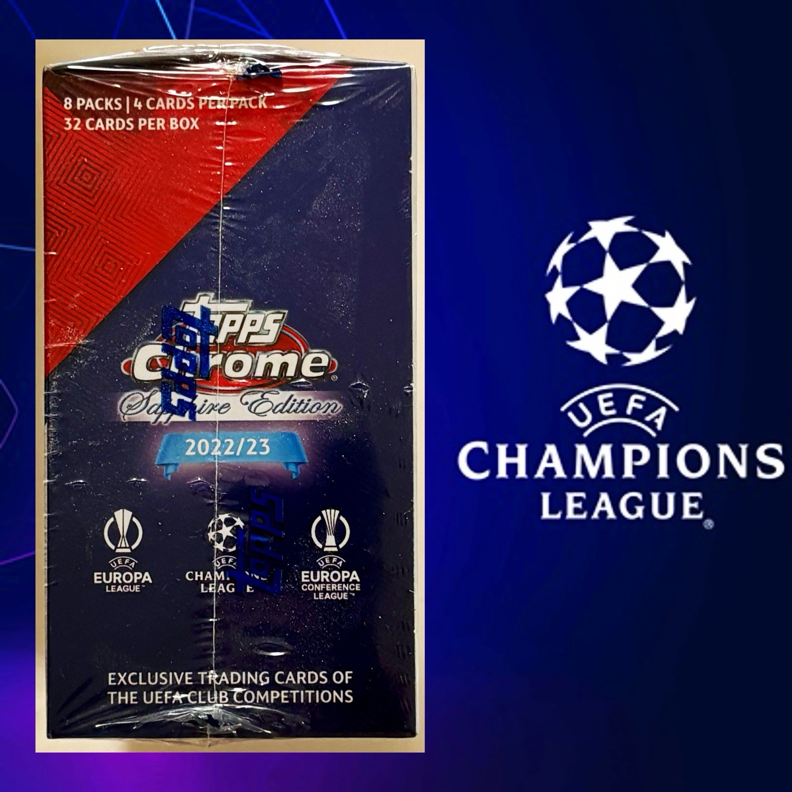2022-23 Topps Chrome Sapphire UEFA Champions Soccer factory sealed hobby box view 4