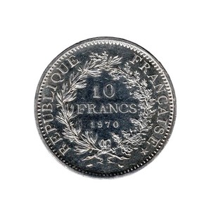 1970 France Silver Hercules Liberté Égalité Fraternité 10 Francs Coin