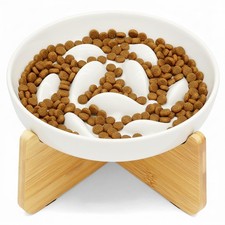 Non-Slip Rubberwood Elevated Cat Feeder Stand - 6.1"x3.5" Detachable Bowl Hol...