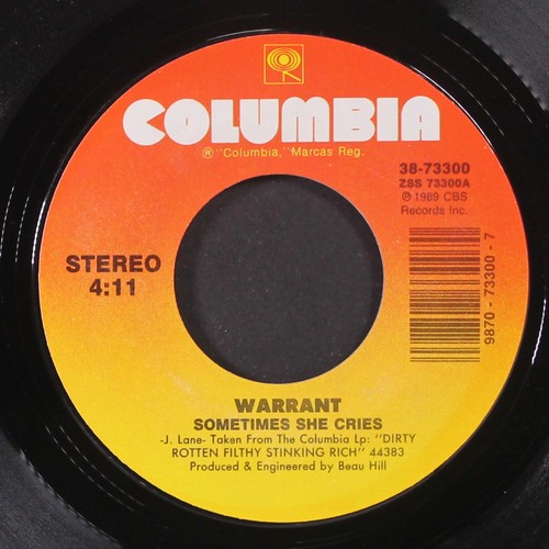 WARRANT: sometimes she cries COLUMBIA 7" Single 45 RPM - Picture 1 of 2