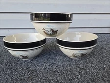 Folkcraft Running Horses Stoneware Soup/Cereal Bowls 6.3in Discontinued Set of 3