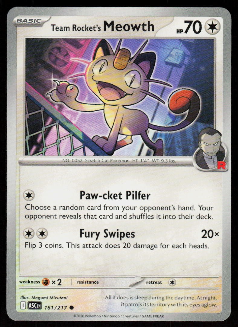 Team Rocket's Meowth 161/217 Common Ascended Heroes Pokemon Near Mint