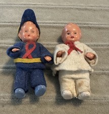 Antique German Celluloid miniature boy girl doll set W/felt Clothes