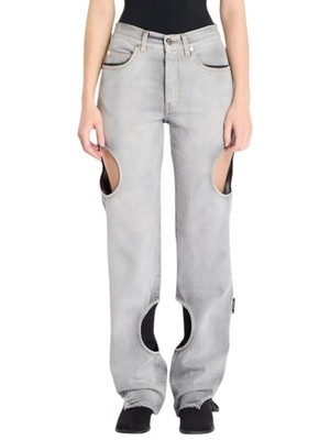 OFF-WHITE Meteor Denim Bleach Damen Jeans W26 Grau Washed Cut-Out UVP765 *