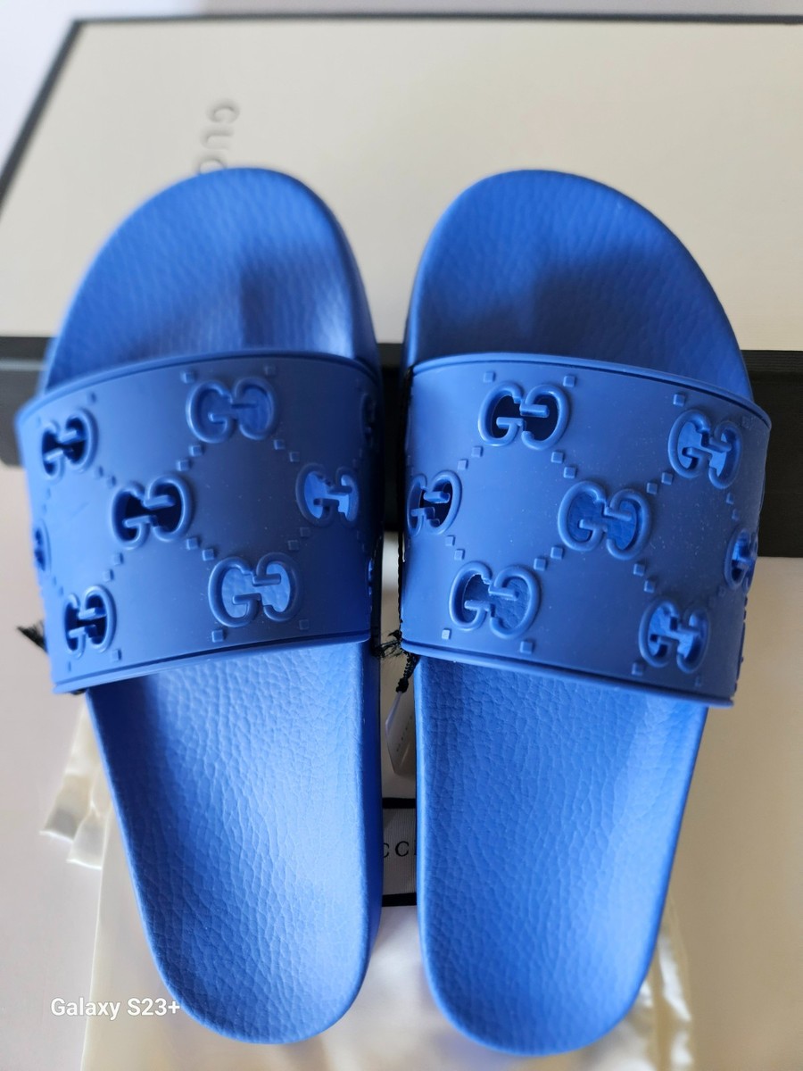 Authentic Gucci Pursuit Slide Rubber GG Perforated Sandals Men's