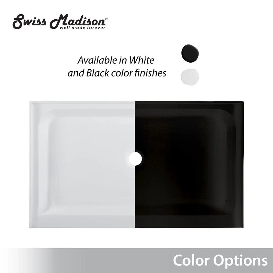 Base de ducha rectangular Swiss Madison SM-SB521 Voltaire 36" x 60" - negra Foto 2 de 4