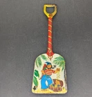 J Chein Tin Litho Shovel Pirate Treasure Chest Parrot Beach Sand Toy Metal Vtg