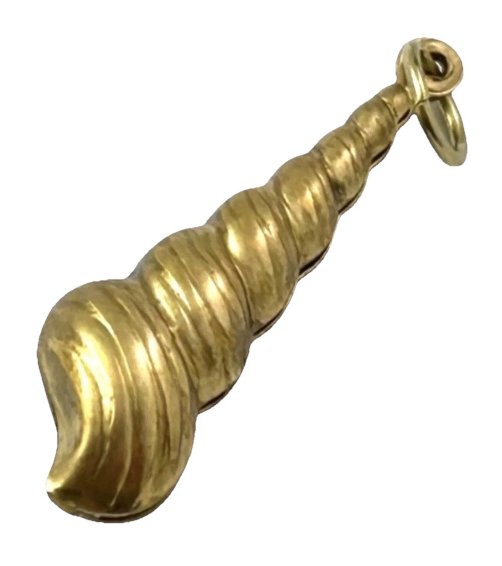 Vintage Brass Spiral Seashell Charm Puffy Shell Nautical Beach Pendant