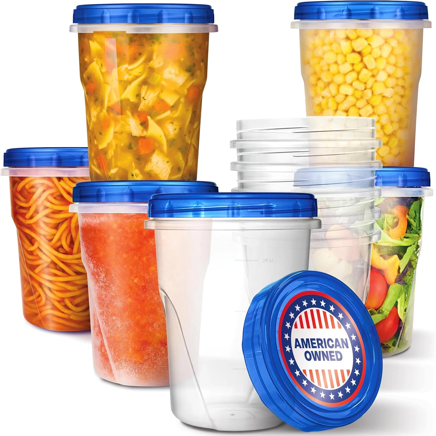 32oz Plastic Containers with Twist Top Lids (6 Pack), Quart Freezer Containers w