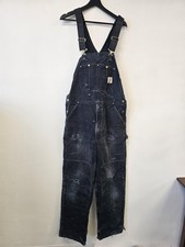 Carhartt Bib Overalls Mens Black Quilted Lined Double Knee Workwear Utility