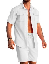 Men's 2 Piece Outfits Summer Short Sets Casual Short Sleeve Button Down Shirt...