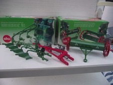 Siku 1/32 Vintage plough 3482,seed drill 3487 + red reversible plough