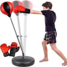Kids Punching Bag Toy Set Height Adjustable Stand with Boxing Gloves Speed Ball