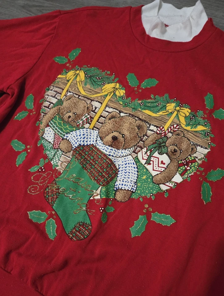 Suéter Vintage Cascanueces Osos Invierno Navidad Cuello Simulado Mujer Talla 1X Rojo Foto 3 de 4