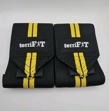 TerriFIT Heavy Duty Lifting Wrist Wraps w/Thumb Loop 18  Long Yellow/Black