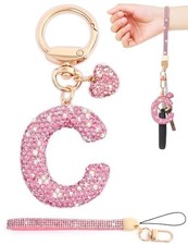 Initial Keychain for Women Girls,Bling Letter Key chain Initial with C-pink