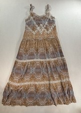 Sundance Boho Lace Tiered Midi Dress Brown Blue Floral Spaghetti Strap Size 6