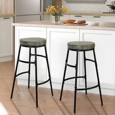 Set of 2 PU Leather Bar Stools Kitchen Round Bar Chairs with Footrest