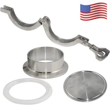 4" Sanitary Pipe Weld Ferrule + Tri Clamp + PTFE Gasket + End Cap SS Food Grade