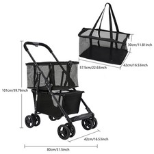 Foldable Shopping Cart, Family Shopping Cart, Freestanding Foldable Cart Black