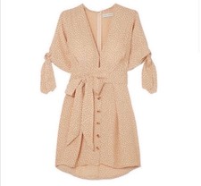 Faithful The Brand Crème Polka Dot Birgit Waist Tie Fit & Flare Dress Size M