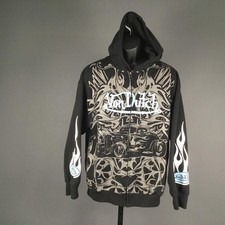 Von Dutch Hoodie Mens XL Black Full Zip Hot Rod Tribal Flame Graphic Sweatshirt