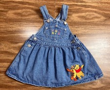 Vtg Winnie The Pooh Tigger Overalls Dress 90s Y2k Denim Disney 4t Toddler Girls