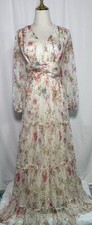 Toleen Maxi Dress 2X Chiffon Floral Long Sleeve V-Neck Bohemian Beige Pink Cream