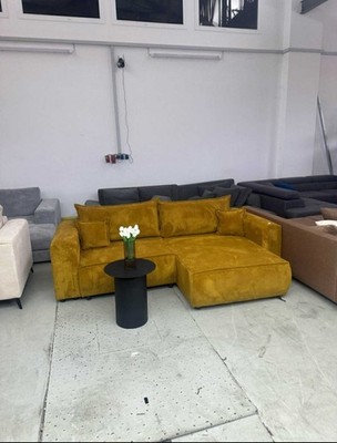 Ecksofa Lemo mit schlaffunktion und bettkasten Links Rechts montierbar Cord gelb