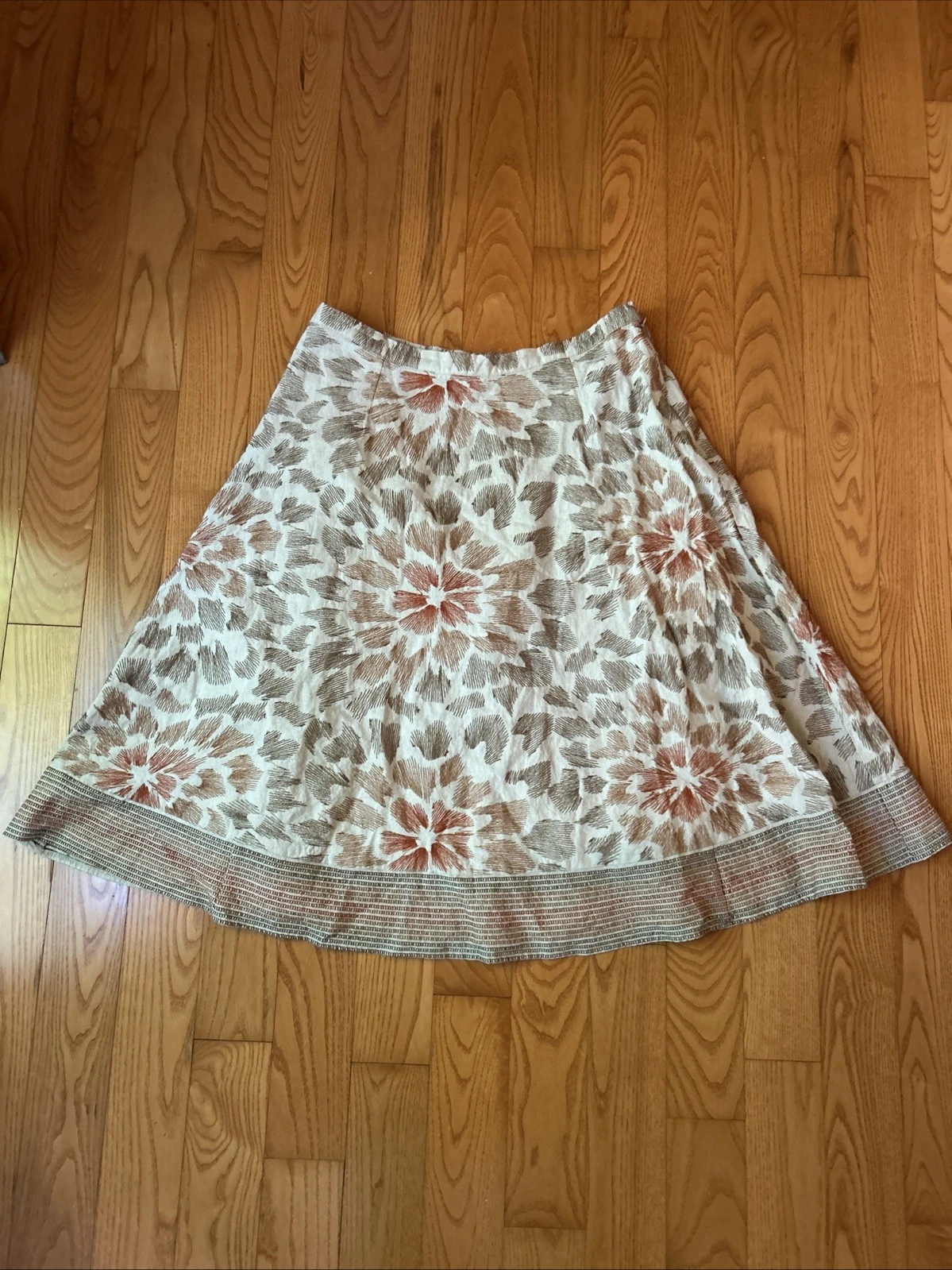 Coldwater Creek Sz Large linen Blend Midi Skirt Embroidered Lined Fall Floral