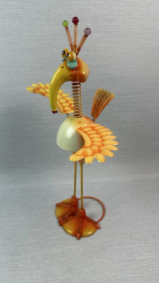 Exhart Geeky Beeks 鸟橙色金属 15 英寸花园庭院弹簧运动摇头装饰 — 第 2/4 张图片