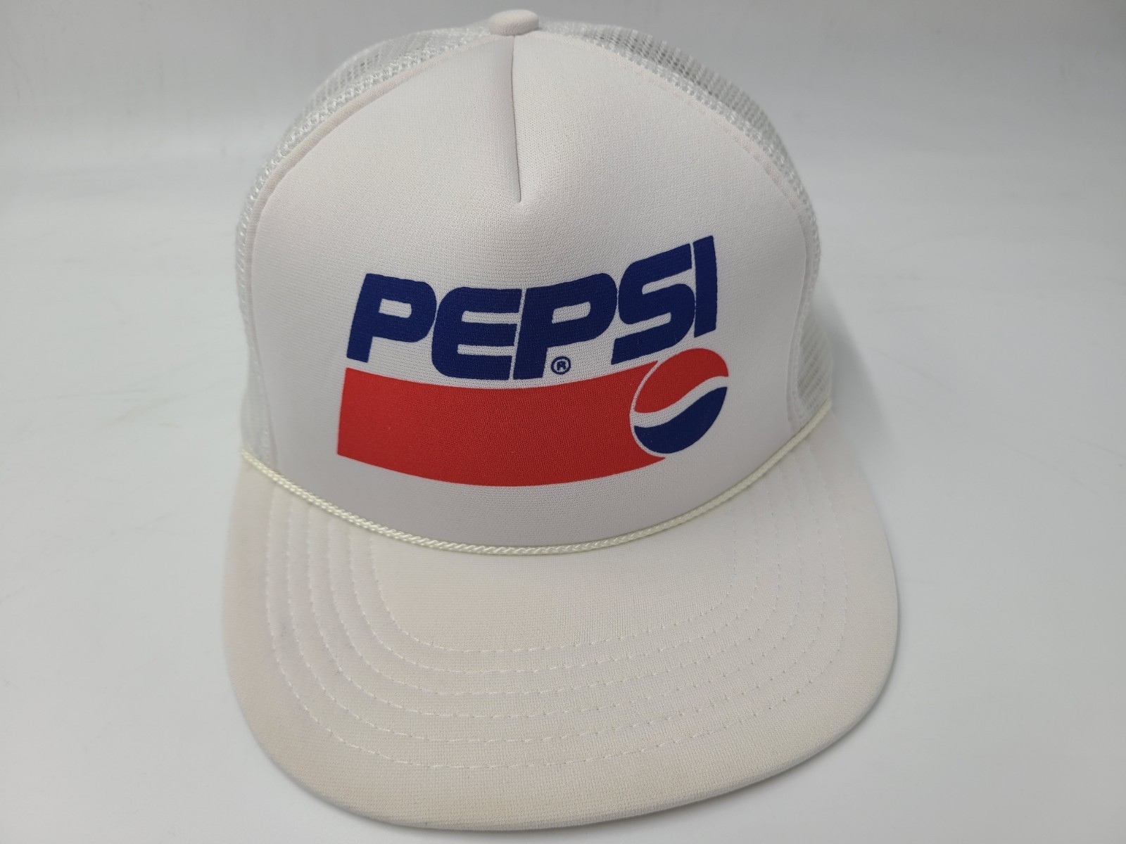 Vintage Pepsi Rope Mesh Trucker Snapback Hat Cap 80s 90s Soda Men Women White