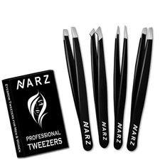 4Pcs Precision Tweezers Set Stainless Steel Eyebrow & Facial Hair Remover