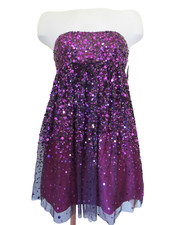 AQUA ~ Purple Sequins Mesh Strapless Empire Babydoll Party Dress 4 NEW $218