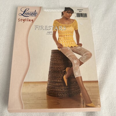 NEW Levante Calze Styling Firestars Capri White Pattern Stockings Size 3/4 L/XL